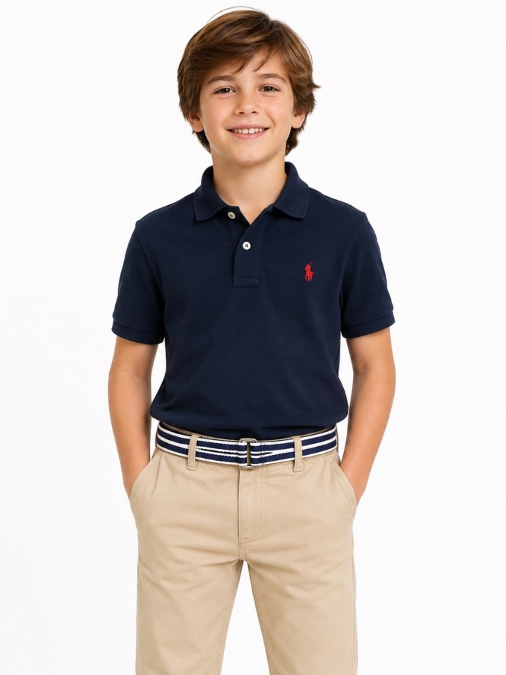 Polo Ralph Lauren Kids Navy White Striped Canvas Web D-Ring Belt Preppy 8-10
